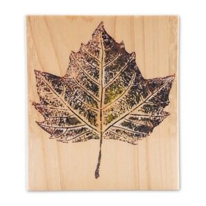 Vintage Y2K Rubber Stamped Big Maple Leaf Wood Mounted‎ Stamp Craft Scrapbook